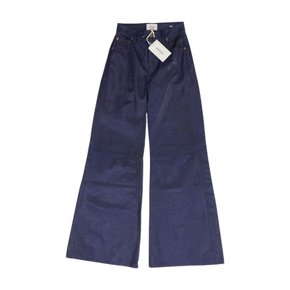 Blue Solid 100% Lamb Skin Le Palazzo Leather Pants