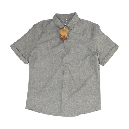 Gray Solid Short Sleeve Button Down