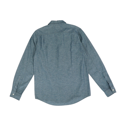Blue Solid Long Sleeve Button Down