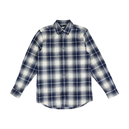 Navy Tall Plaid Flannel Button Down