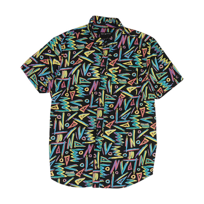 Black Abstract Short Sleeve Button Down