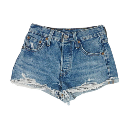 Blue Solid Denim Shorts