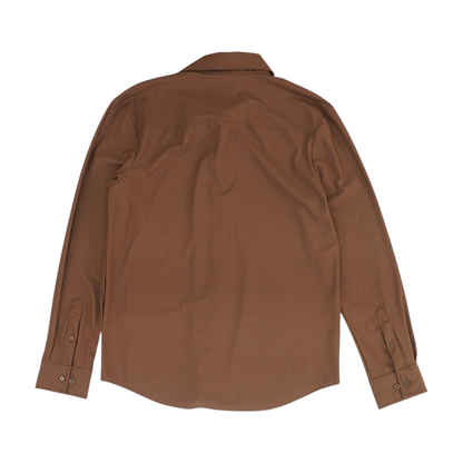 Brown Solid Long Sleeve Button Down