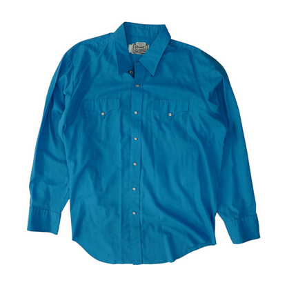 Blue Solid Long Sleeve Button Down