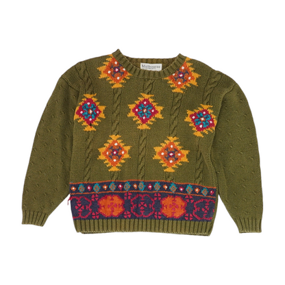 Green Print Pullover Sweater