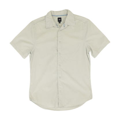Blue Solid Short Sleeve Button Down
