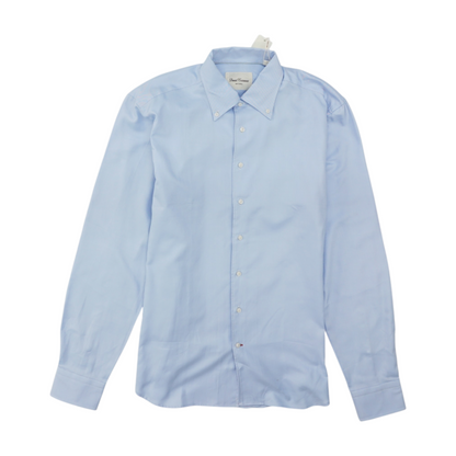 Blue Solid Long Sleeve Button Down