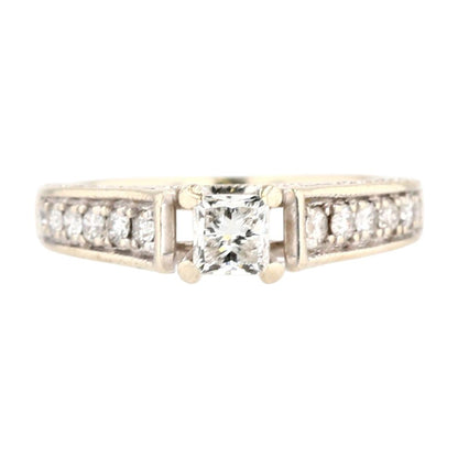 14K White Gold Diamond Princess Cut Solitaire Engagement Ring