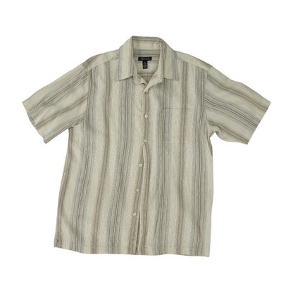 Beige Striped Short Sleeve Button Down