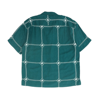 Green Print Short Sleeve Button Down