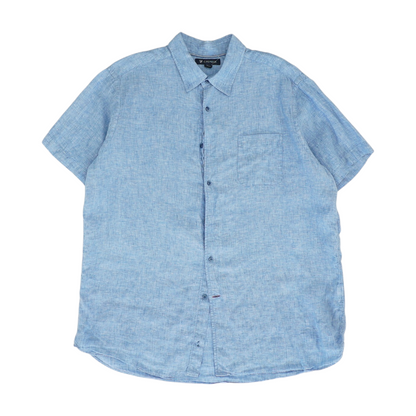 Blue Solid Short Sleeve Button Down