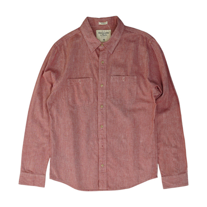 Red Solid Long Sleeve Button Down