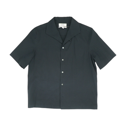 Black Solid Short Sleeve Button Down