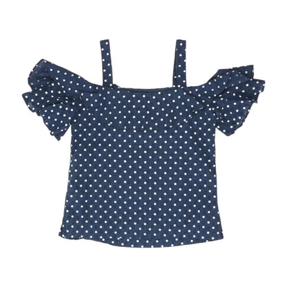 Blue Polka Dot Short Sleeve Blouse