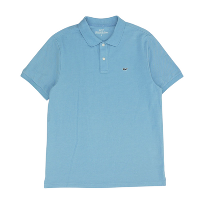 Blue Solid Short Sleeve Polo
