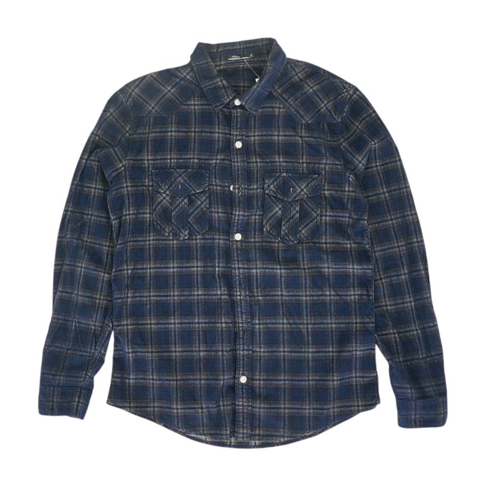 Navy Plaid Flannel Button Down