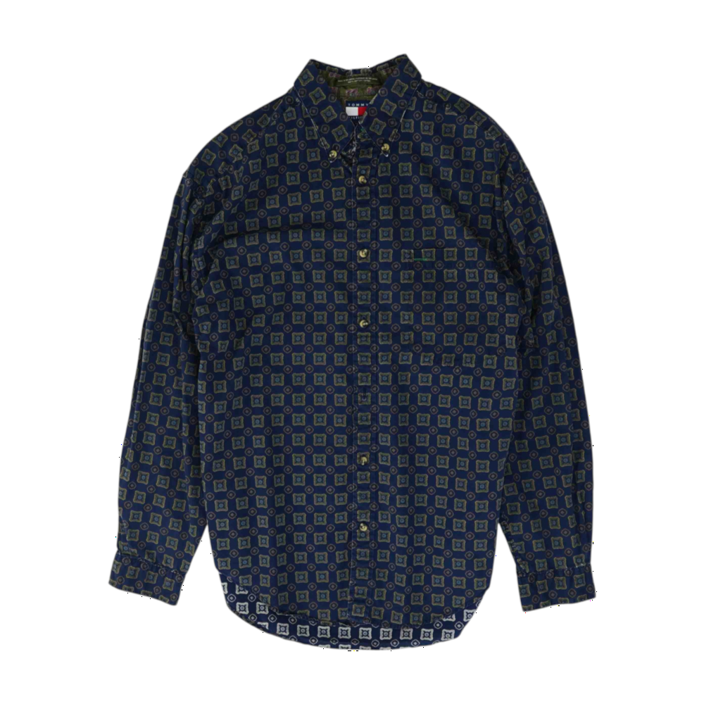 Navy Abstract Long Sleeve Button Down