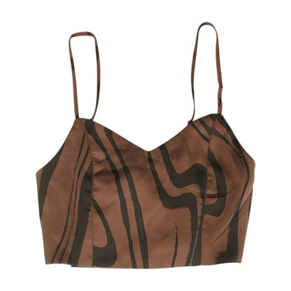 Brown Graphic Sleeveless Blouse