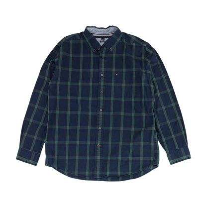 Navy Check Long Sleeve Button Down