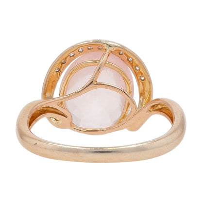 18K Rose Gold Oval Cushion Cut Pink Stone with Diamond Accents Cocktail Ring