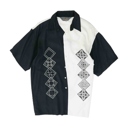 Black Color Block Short Sleeve Button Down