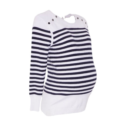 White Maternity Striped Crewneck Sweater