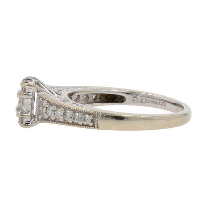 1/2 Ct 14K White Gold Round Diamond Center And Accented Shank Engagement Ring