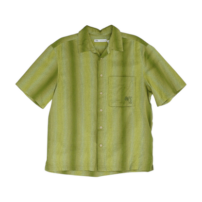 Green Solid Short Sleeve Button Down