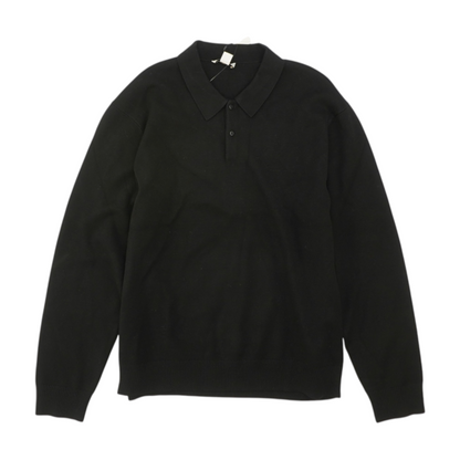 Black Solid Long Sleeve Polo