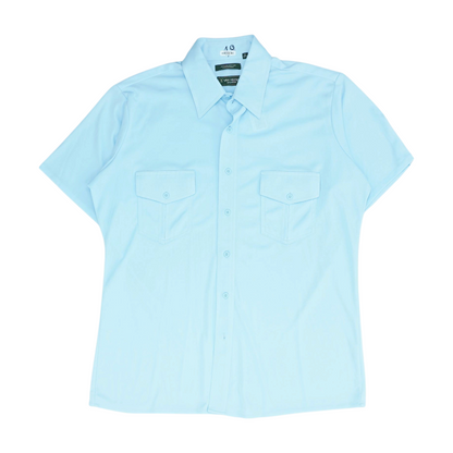 Blue Solid Short Sleeve Button Down
