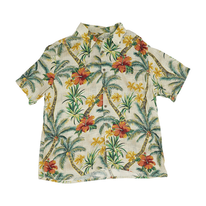 Beige Floral Short Sleeve Button Down