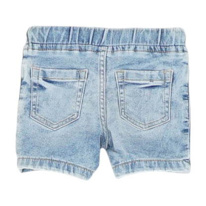 Blue Solid Denim Shorts
