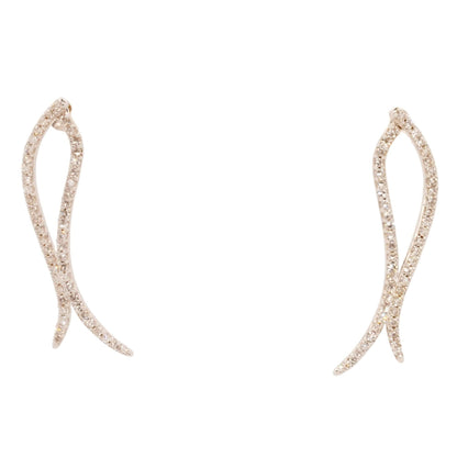 14K White Gold Round Diamond Snake Stud Earrings