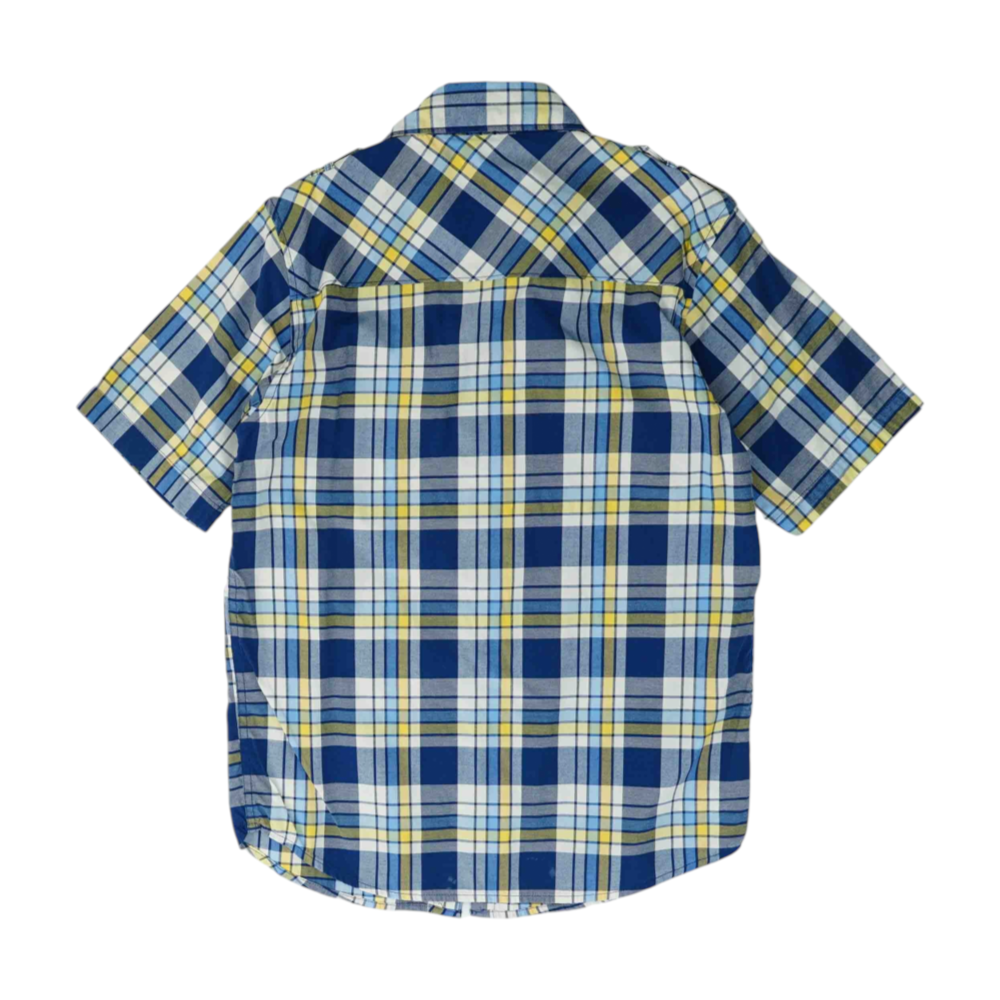 Navy Plaid Short Sleeve Button Down