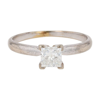 3/8 Ct 14K White Gold Square Diamond Solitaire Engagement Ring