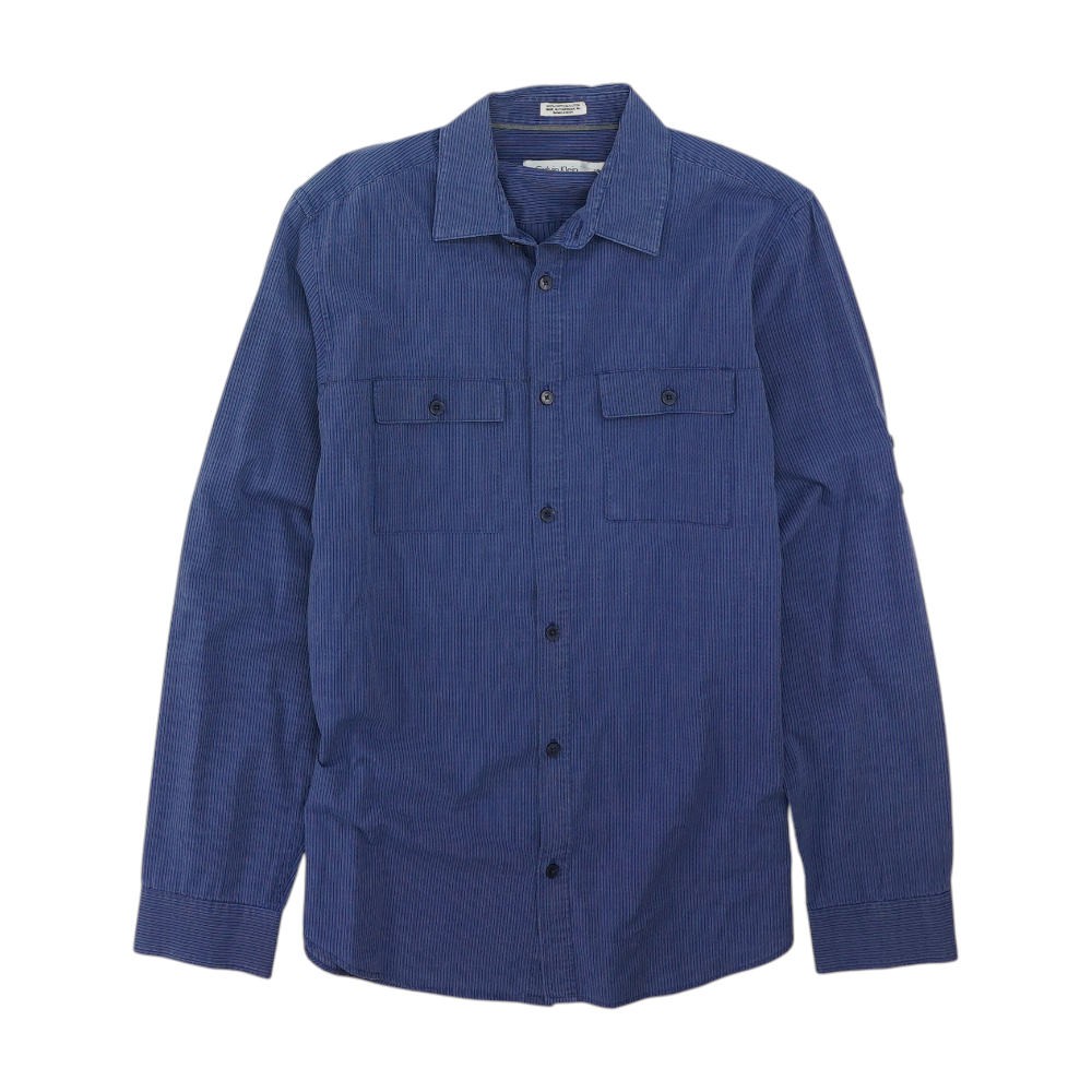 Blue Solid Long Sleeve Button Down