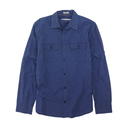 Blue Solid Long Sleeve Button Down