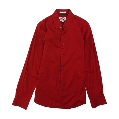 Red Solid Long Sleeve Button Down