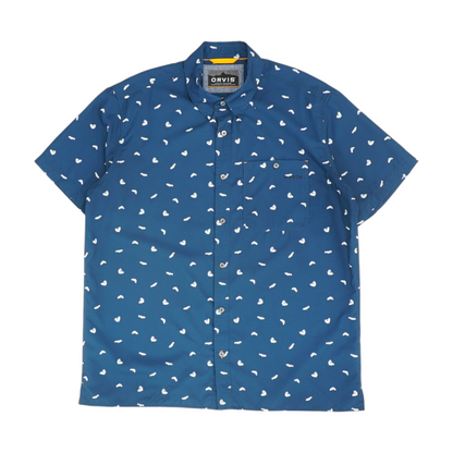 Navy Print Short Sleeve Button Down