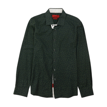 Green Print Long Sleeve Button Down