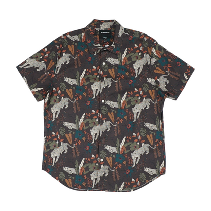 Brown Print Short Sleeve Button Down