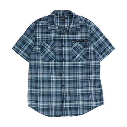 Gray Plaid Short Sleeve Button Down