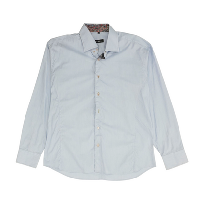 Blue Solid Long Sleeve Button Down