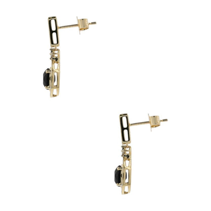 9/10 Ct 10K Gold Onyx With Diamond Halo Drop Earrings