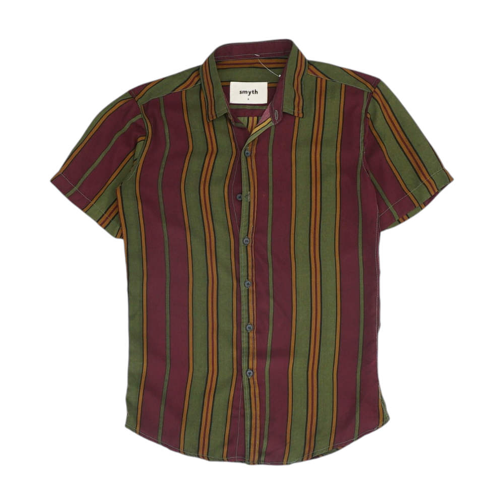 Green Striped Short Sleeve Button Down