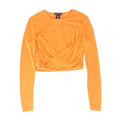 Orange Solid Long Sleeve Blouse