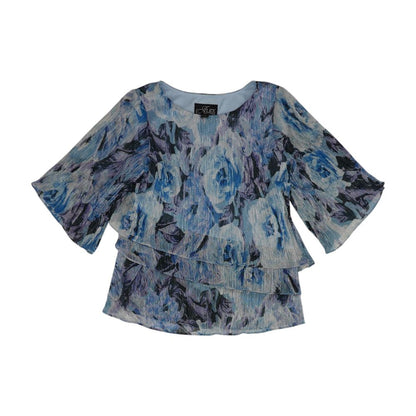 Blue Floral Short Sleeve Blouse