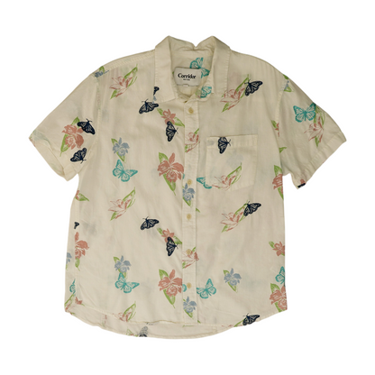 White Print Short Sleeve Button Down