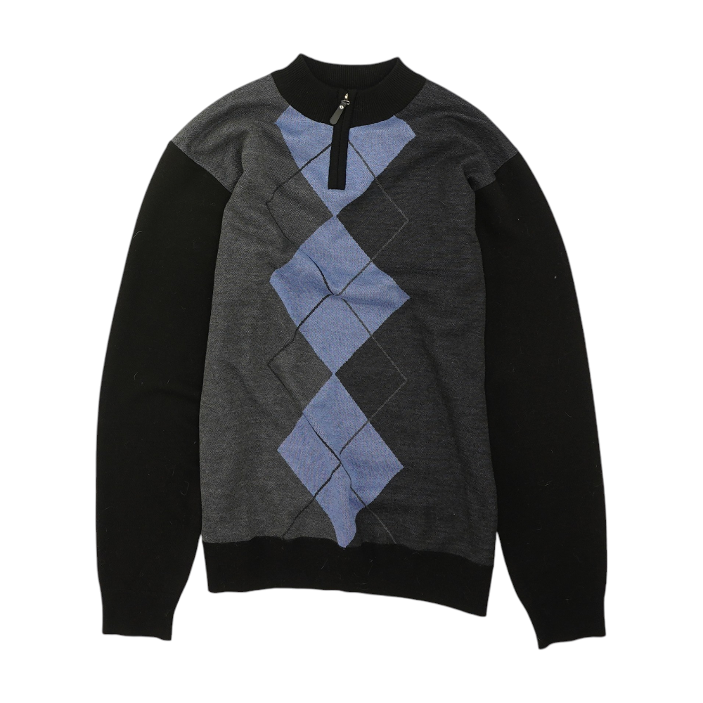 Gray Argyle 1/4 Zip Sweater
