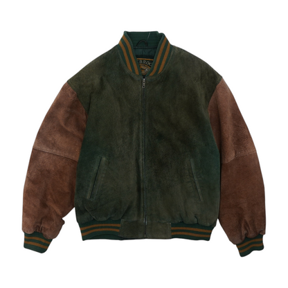 Vintage Green Color Block Leather Jacket